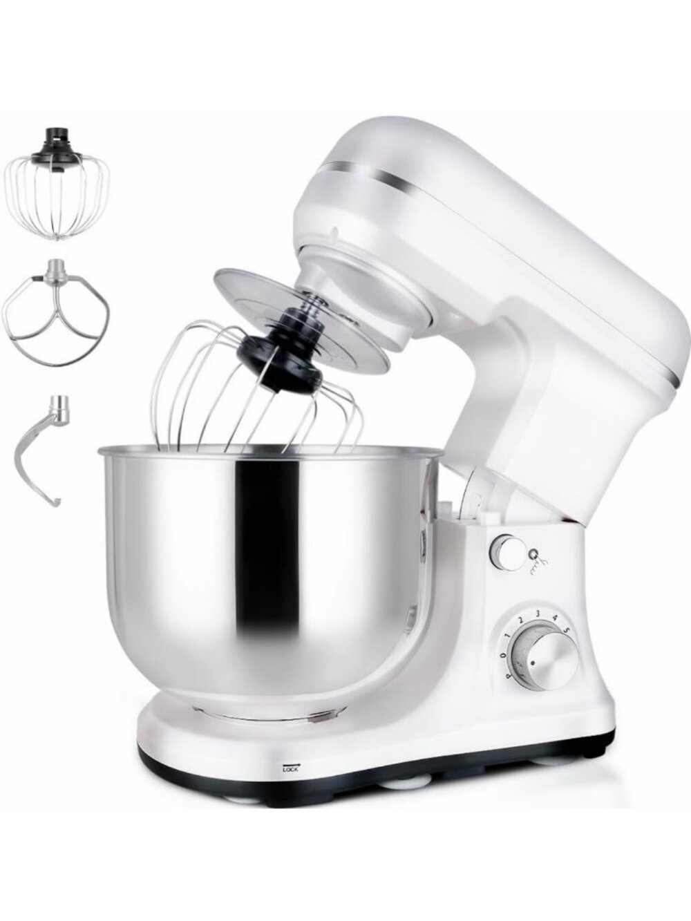5QT Tilt-Head Stand Mixer, 6+ Speeds, 300W, Stainless Steel Bowl & Attachments